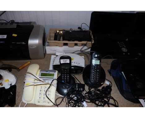 A Roberts radio alarm clock, three telephones and a digital picture frame