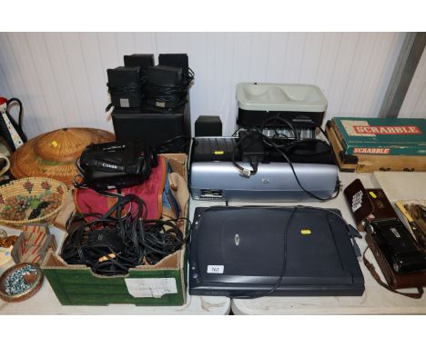 A coin sorter, Canon camcorder, a scanner, quantity of Creative speakers etc.