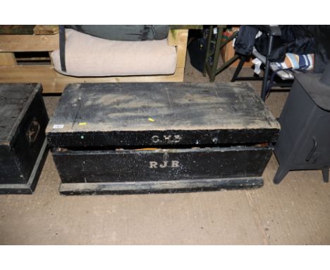 A wooden tool chest and contents of various tools