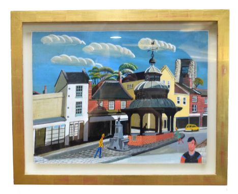 Brian Lewis, British Contemporary, ‘North Walsham’. Polymer on panel, signed, 2001, 13x17ins