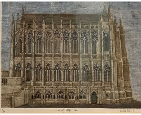 Valerie Thornton (British, 1931-1991) etching of Lancing College chapel signed lower right with title in pencil and number 12