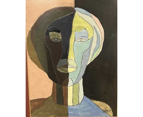 Manner of Oswaldo Guayasamin (Ecuadorian, 1919-1999), Unidentified portrait, signed 'Peter G' lower right and a second work i