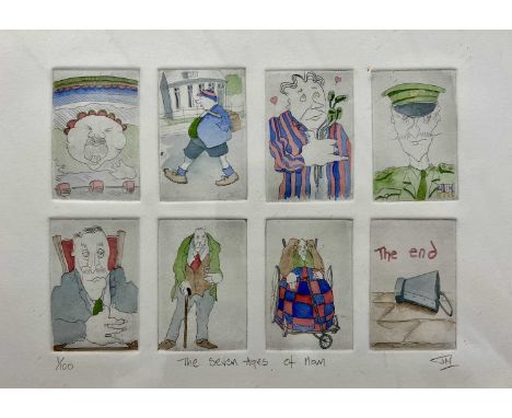 British School, 20th Century, 'The Seven Ages of Man, limited edition print No. 1/100, signed 'Jim" and inscribed in the marg