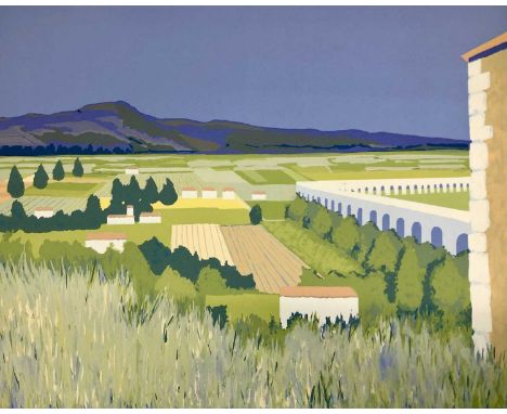 Robert Buhler RA (British, 20th Century), Landscape with aqueduct, silkscreen, 54/140 signed and inscribed in the margin by t