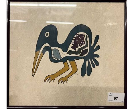 20th Century limited edition lithographic print of a bird with fish and other animals indistinctly signed and number 76/400. 
