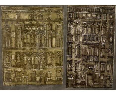 Valerie Thornton (British 1931-1991), 'Two Venetian Facades', limited edition coloured etching, numbered 11/50, signed and in