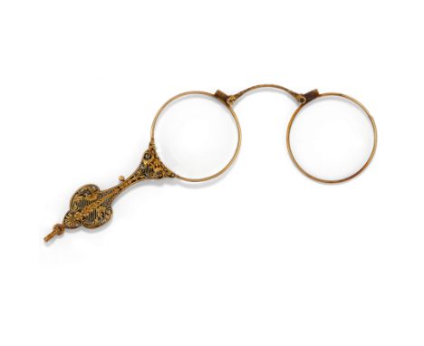 la poignèe travaillèe avec des volutes perforèes, poinçon K18Poids: 35,00 g environA GOLD LORGNETTE