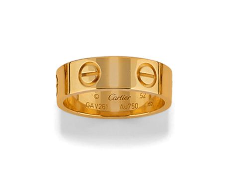 Poinçon or 750 et Cartier n°GAV261, taille bague 52, poids 5,8 g environ, boîte originale. A GOLD RING, SIGNED CARTIER, LOVE 