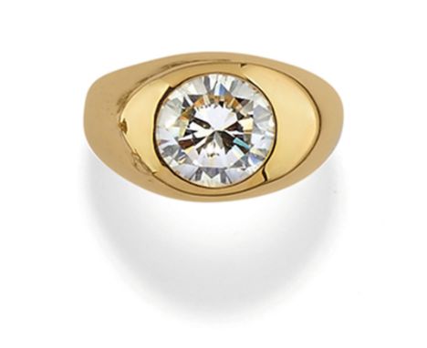 au milieu un brillant de 2,65 ct. environ, poinçon 750Poids 12,41 env., taille bague 52A GOLD AND DIAMOND SINGLE STONE BAND R