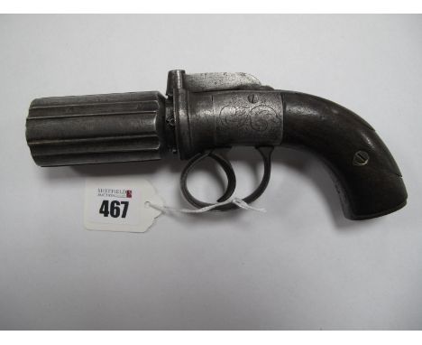 Pepper Pot Percussion Six Shot Pistol, c.1850 light hand engraved detail with wood grips, the action will dry fire but does n