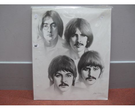 Beatles Print by The Artist Gary Saderup, mounted on card.