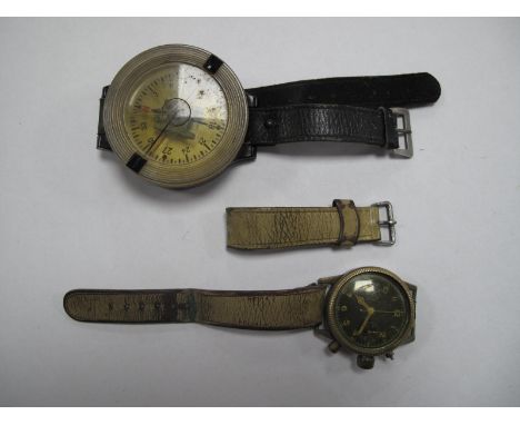 WWII German Luftwaffe Aviator AK39 Wrist Compass, with bakelite case and leather strap, plus vintage wrist watch by unknown m