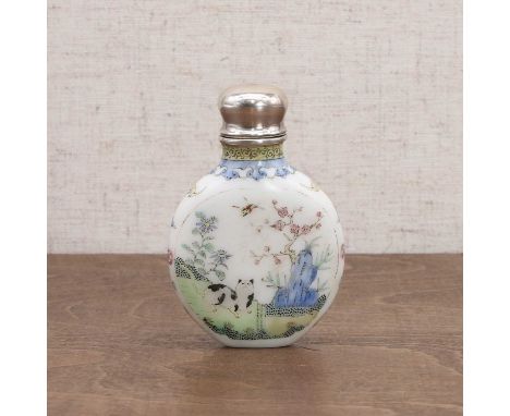 A Chinese Peking glass snuff bottle, late Qing dynasty, the compressed tapering body rising from an oval base to a flared rim