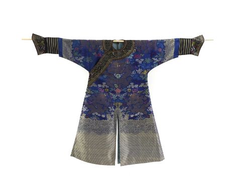 A Chinese brocade-weave dragon robe, late Qing dynasty, woven with eight gold five-clawed dragons chasing flaming pearls amon
