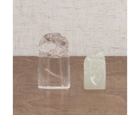 Two Chinese seals, comprising:one jade, Ming dynasty (1368-1644), of rectangular form, surmounted with a carved chilong,3.3cm