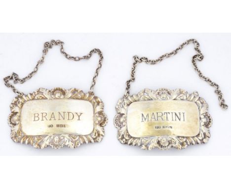 A PAIR OF REGENCY STYLE SILVER DECANTER LABELS OF GADROONED OBLONG SHAPE, 6CM W, BIRMINGHAM 1965 AND 1967, 17DWTS