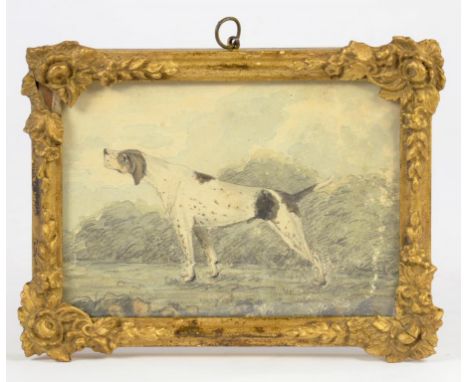 ENGLISH SCHOOL, 19TH CENTURY - PORTRAIT OF A FAVOURITE DOG, WATERCOLOUR, 9CM X 13CM 