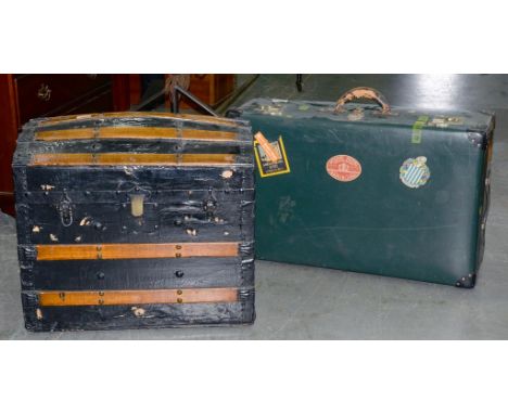 A CABIN TRUNK, 62CM W AND A SUITCASE