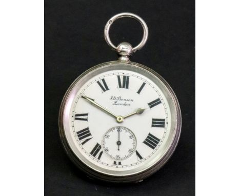 J W Benson; a gentleman's silver cased pocket watch, the white enamel dial with Roman numerals and subsidiary seconds dial.