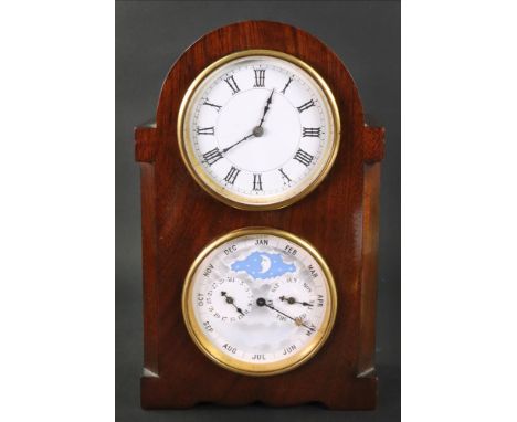 A French combined timepiece and calendar with moonphase, circa 1890, stamped D.H., the enamel dial with Roman numerals, brass
