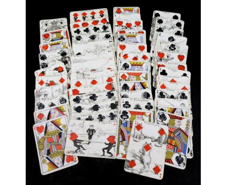 An unusual set of De La Rue &amp; Co London playing cards, early 20th century, many with hand colouring and with varying them