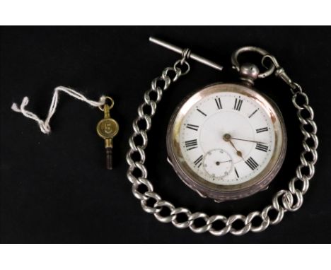 A key wind, open faced gentleman's pocket watch, the white enamel dial with black Roman numerals and subsidiary seconds dial,