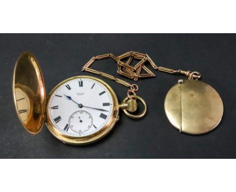 Stanley, London; an 18ct gold hunter keyless wind pocket watch, the white enamel dial with Roman numerals and subsidiary seco