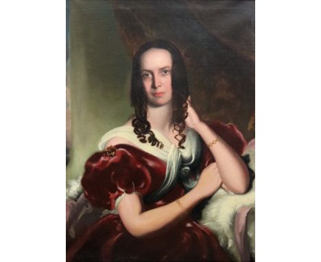 English School, 19th Century, A portrait of a lady, oil on canvas, 85 x 62.5cm.The sitter is the daughter of Commander Daniel