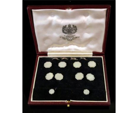Gentleman's 9ct white gold dress set, comprising; a pair of cufflinks, a set of four buttons and a pair of studs, each of oct
