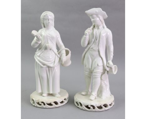 A group of English porcelain, 19th/20th century, comprising; a pair of Stevenson &amp; Hancock, Derby white glazed figures of