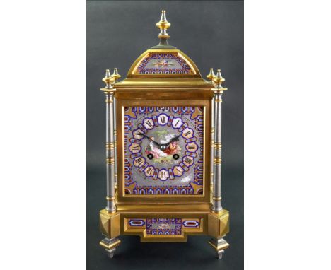 Japy Freres & Cie; a French gilt and silvered metal case mantel clock, circa 1880, of architectural form, the arched surmount