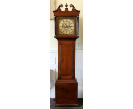 Josh. Quarman, Temple Cloud; a George III mahogany and ebonised longcase clock, the hood with arched broken swan neck pedimen