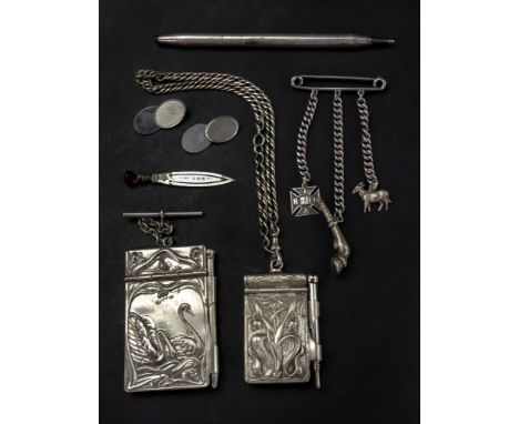 A small silver trowel bookmark, Birmingham 1933, 6cm wide, a pair of silver cufflinks, Birmingham 1955, with oval plaques, a 