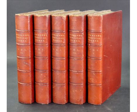 SPENSER (Edmund) The Poetical Works of ..... 5 volumes, Aldine Edition, circa 1910, portrait frontispiece, brown morocco, pan