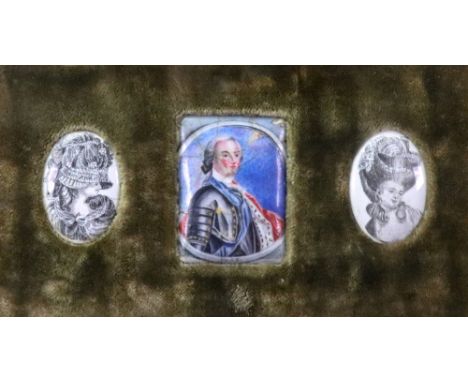 English School, 18th Century, A portrait miniature of the Duke of Cumberland, son of George II watercolour, 6 x 4.5cm, togeth