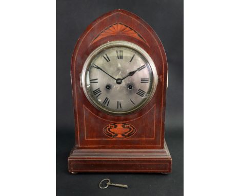 A George III style mahogany boxwood strung lancet top bracket clock, Ph. Haas &amp; Sohne, circa 1900, with fan paterae and c