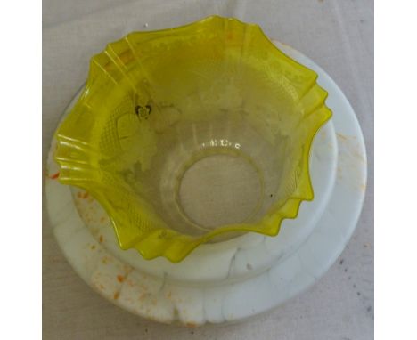 Lamp Shades - (2) white retro and one yellow shade for oil lamp - in good condition