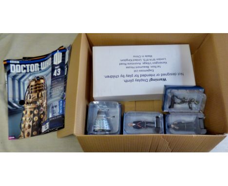 De Who-(4) Figures + Plinth + magazines-Dalek-The Doctor -Half Faced Man ACH2144-Silurian Warrior PK146-all in original boxes