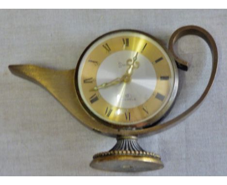 Clock - small Brass Table Clock-Swiss seven Jewels not working, no key.