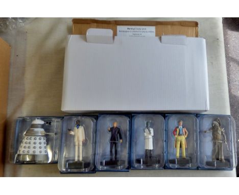 Dr Who-(6) Figures + Plinth and magazines and folder-Models-The Fisher King ADV0693-The Sixth Doctor ADT8425-Chantho ADL6493-