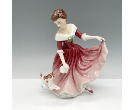 Figure is part of the Pretty Ladies Classic, dressed in pink and white playing with her dog. Royal Doulton backstamp.Artist: 
