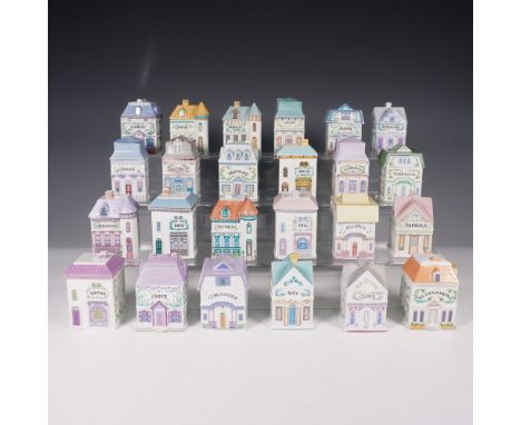 A complete collection of Lenox Spice Village porcelain spice jars, each designed as a charming miniature house. This highly c