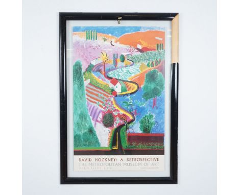 This framed exhibition poster highlights the vibrant work of David Hockney, one of the most influential artists in art histor