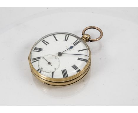 A late 19th century 18ct gold cased pocket watch, 46mm case, white enamel dial and movement marked Nordman Geneve, marked to 