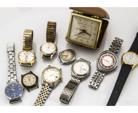 A group of vintage and modern gentlemen's wristwatches, including a c1960s Sicura example, appears to run, a Bulova Accutron 