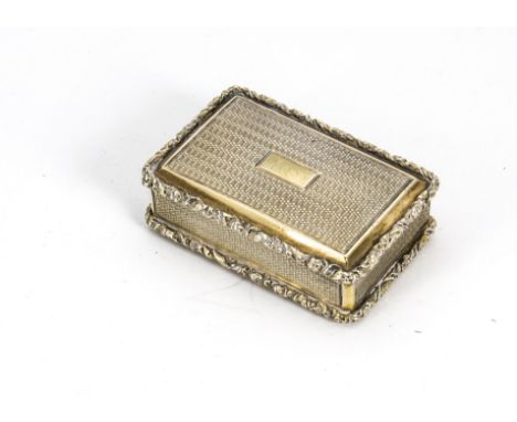 A George IV silver pocket snuff box by Joseph Taylor, engine turned with chased rims, once gilt, the interior having inscript