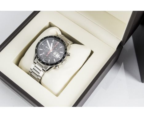 A modern Tag Heuer Calibre 16 Carrera chronograph stainless steel gentleman's wristwatch, 42mm case, black tachymeter to beze