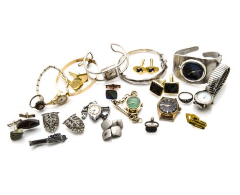 Seven vintage and modern watches and other items, including a small Larex example, together with a silver bangle and a gold p