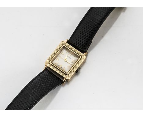 A late 1950s Rotary 9ct gold cased gentleman's wristwatch, 25mm Art Deco style case, appears to run, engraved inscription, on