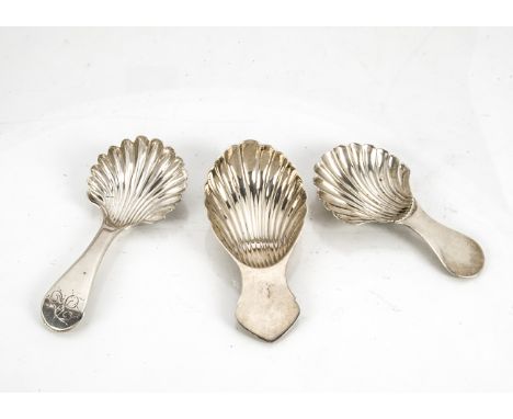 Two Georgian silver tea caddy spoons, both with shell bowls and repaired, one by William Abdy, the other by Christian Ker Rei